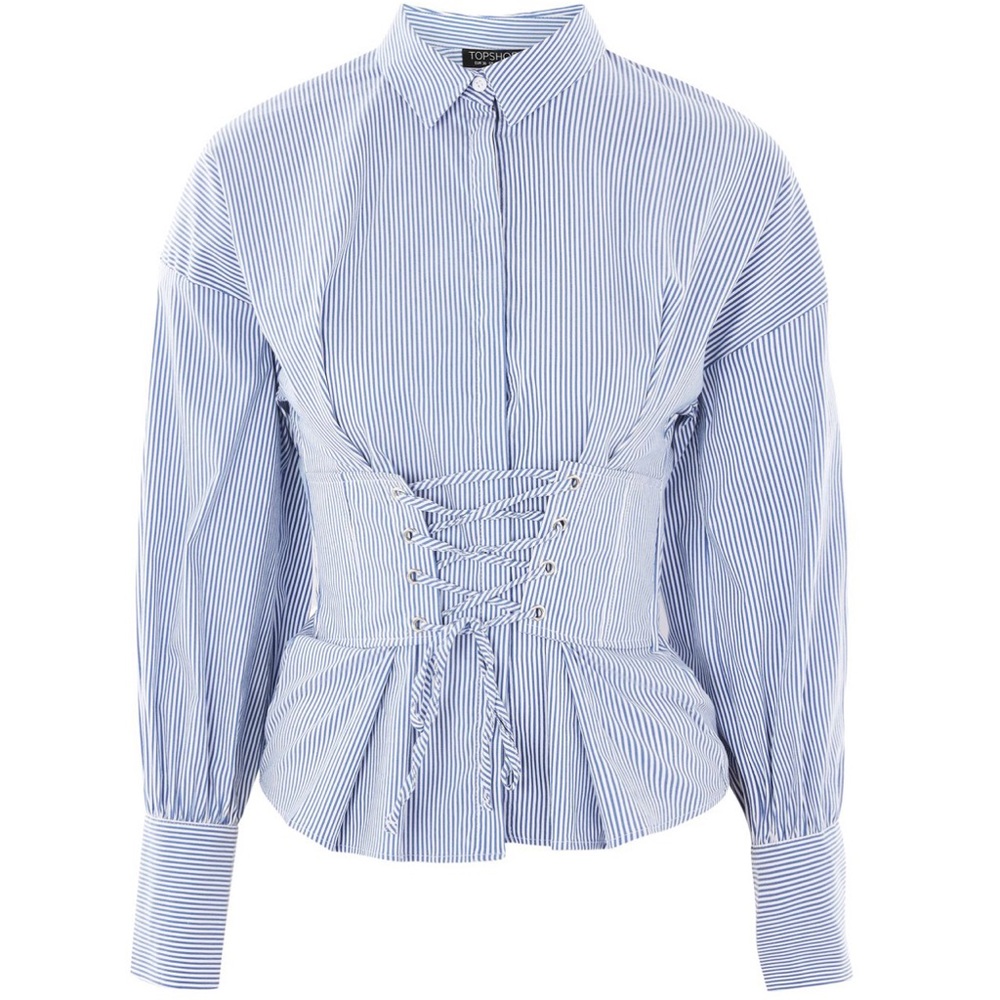 Topshop Blue Striped Corset Blouse